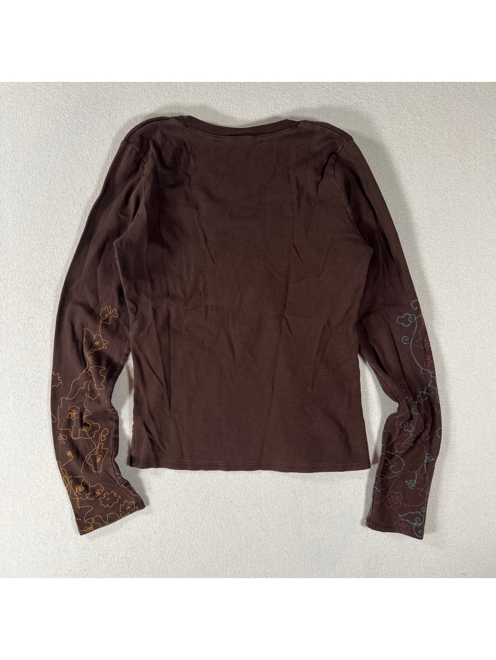Vintage Y2K brown colorful printed long sleeve top Size S/M - Picture 6 of 6